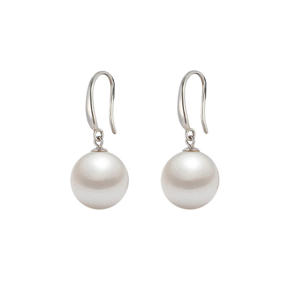 10mm Ocean Pearl Dangle Earrings Natural Shell Beads Drop Earrings Fashion Jewelry for Women-White