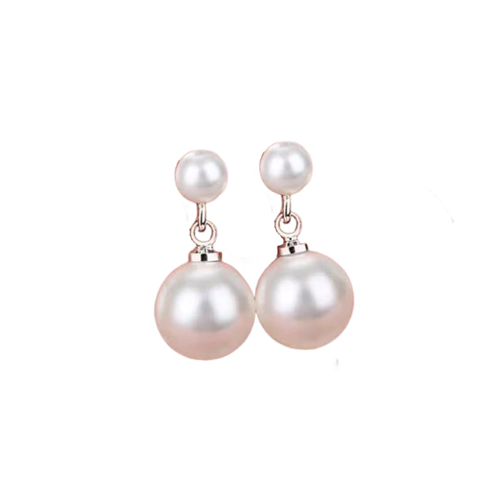 Ocean Shell Pearl Dangle Double Beads Pearl Earrings for Women Multicolor Fashion Jewelry Gift-Silver White