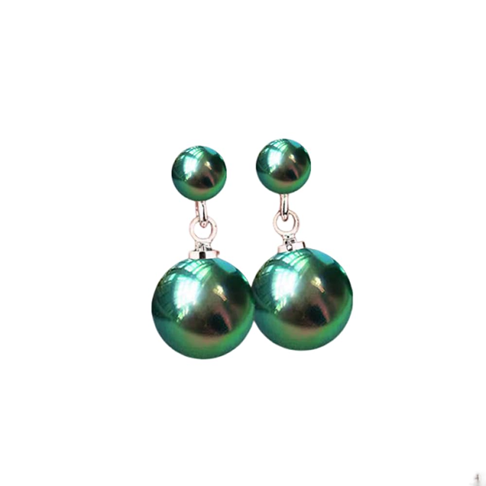 Ocean Shell Pearl Dangle Double Beads Pearl Earrings for Women Multicolor Fashion Jewelry Gift-Silver Green