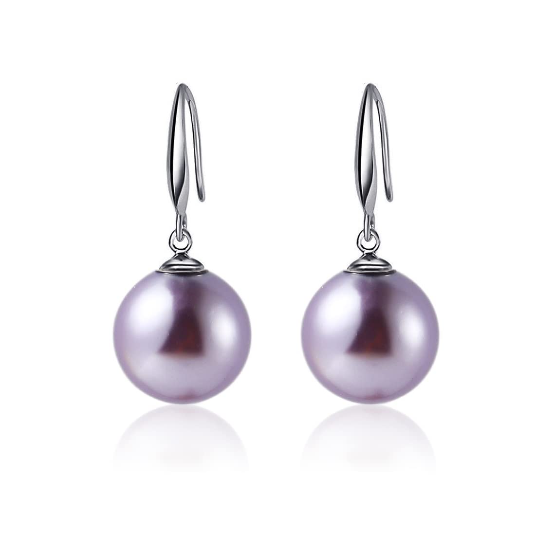 10mm Ocean Pearl Dangle Earrings Natural Shell Beads Drop Earrings Fashion Jewelry for Women-Purple