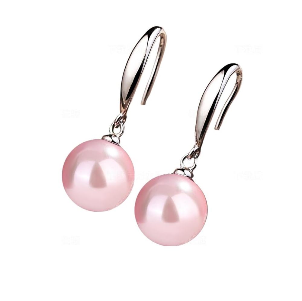 Ocean Pearl Dangle Earrings Natural Shell Beads Drop Earrings Fashion Jewelry for Women-12mm Pink