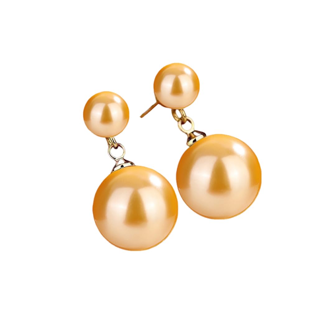 Ocean Shell Pearl Dangle Double Beads Pearl Earrings for women Multicolor Fashion Jewelry Gift-Gold Yellow