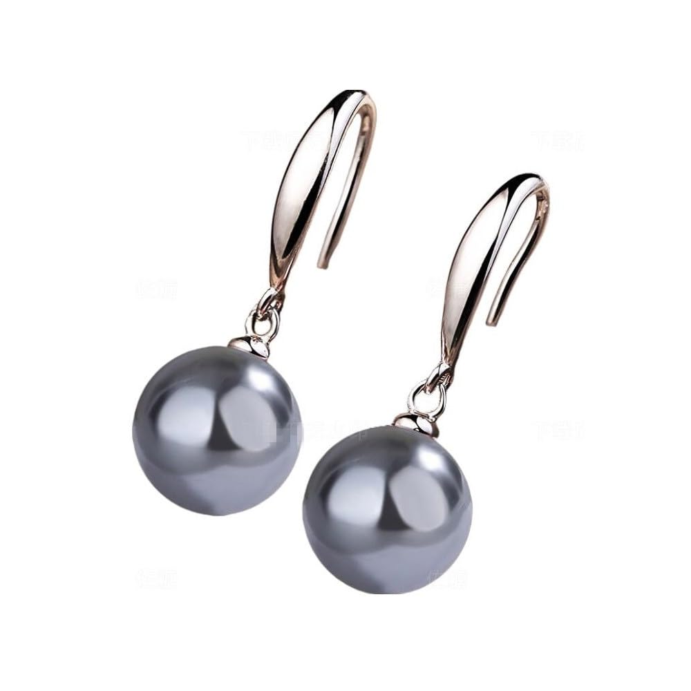 Ocean Pearl Dangle Earrings Natural Shell Beads Drop Earrings Fashion Jewelry for Women-12mm Grey