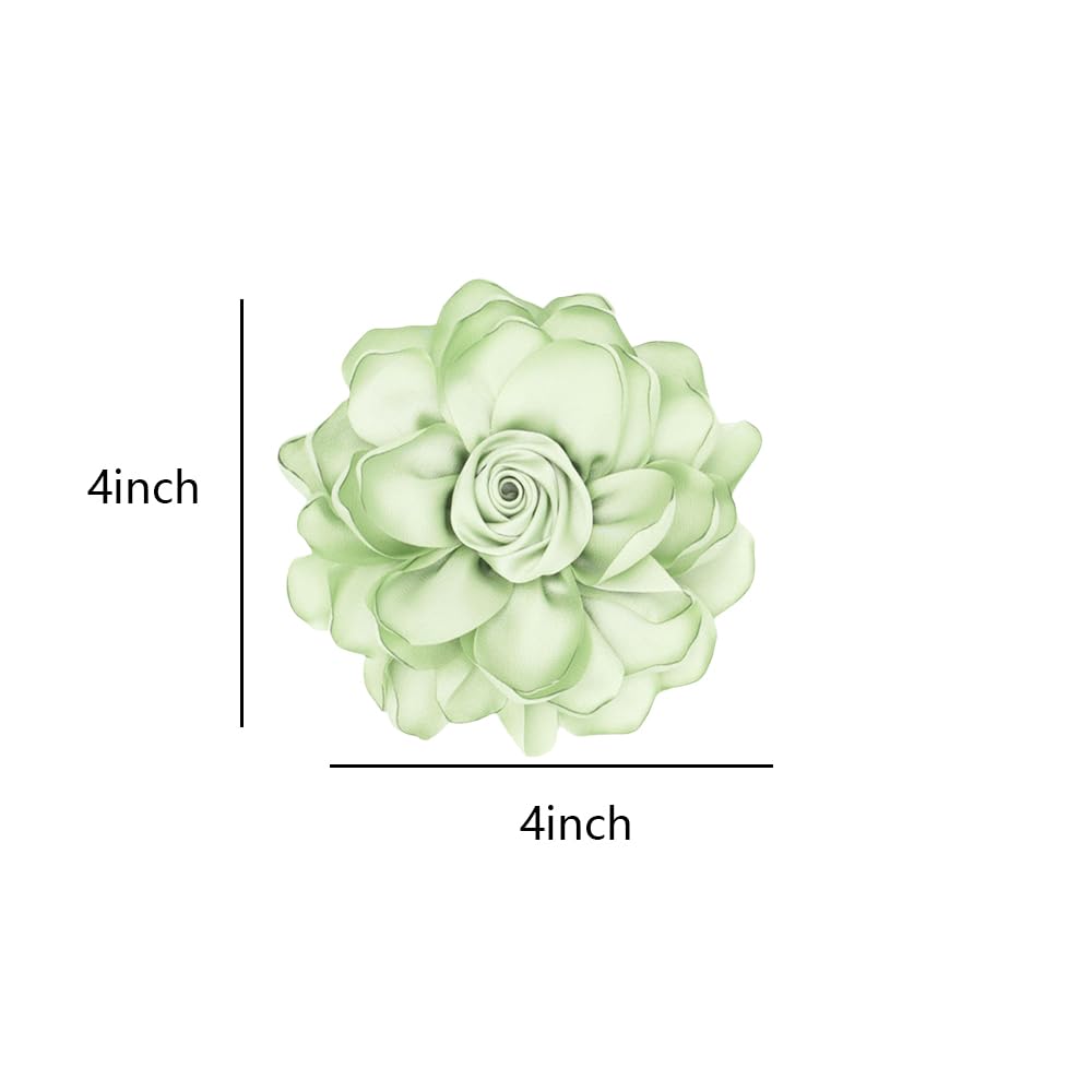 Elegant Large Cloth Flower Brooches Big Camellia Flower Pin for Women Dainty Cloth Fabric Rose Brooches Dress Skirt Scarf Hat Pins Clothing Decoration Accessories (Light green A)