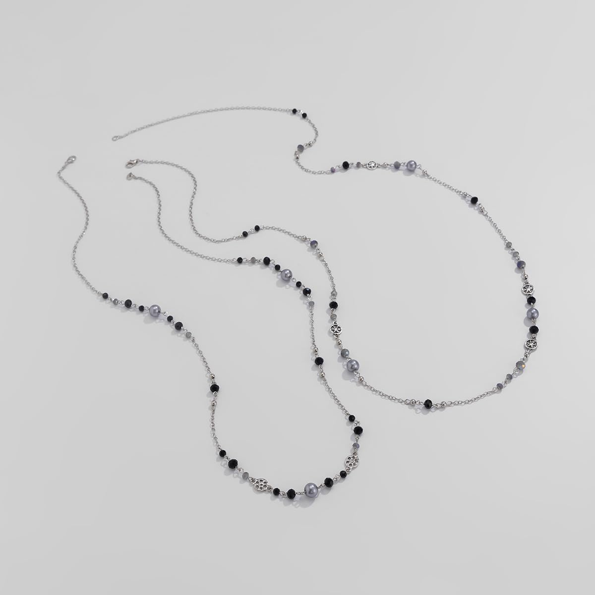 Long Pearl Necklaces for Women Pearl Long Chain Necklace Dainty Gold And Long Pearl Necklaces Layered Pearl Necklace Statement Sweater Strand Chain Jewelry (Black)