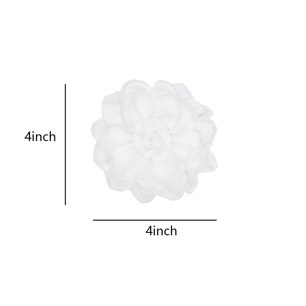 Elegant Large Cloth Flower Brooches Big Camellia Flower Pin for Women Dainty Cloth Fabric Rose Brooches Dress Skirt Scarf Hat Pins Clothing Decoration Accessories (White A)