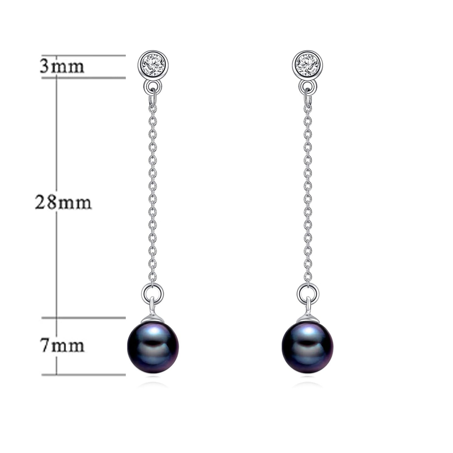 POPLYKE Pearl Drop Earrings Sterling Silver Threader Pearl Long Chain Earrings Jewelry Gifts for Women Wedding Bridesmaids(White Gold)