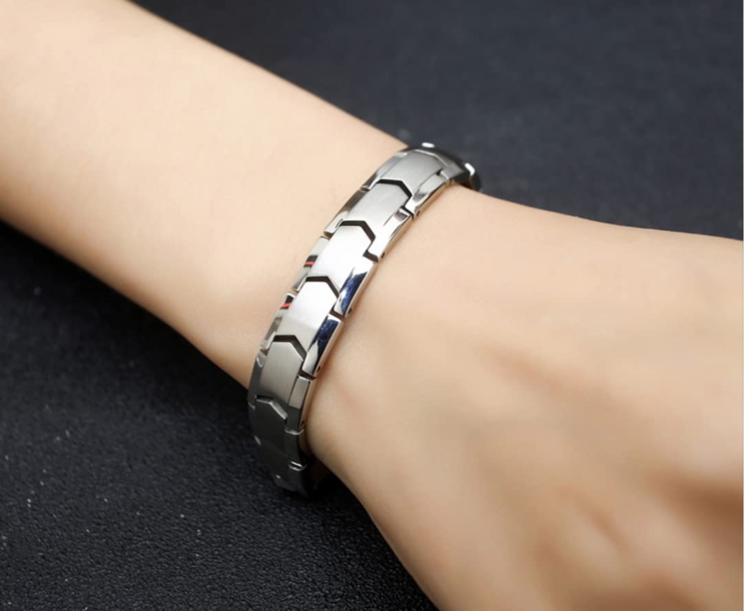 Apocalyptic-K ®Magnetic Therapy,Men's TITANIUM Magnetic Bracelets,Ultra Strength,Pure Titanium (Lightness),Eliminate Static Electricity (Silver Magnetic Bracelet)