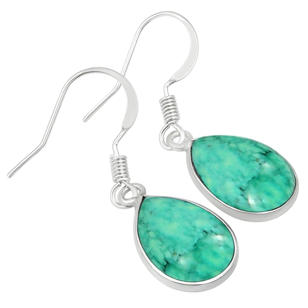 Natural Turquoise Sterling Silver Plated Dangle Earrings for Women - Green Stone December Birthstone Teardrop Shape Handmade Earrings Jewelry - Women's day Gifts for Her