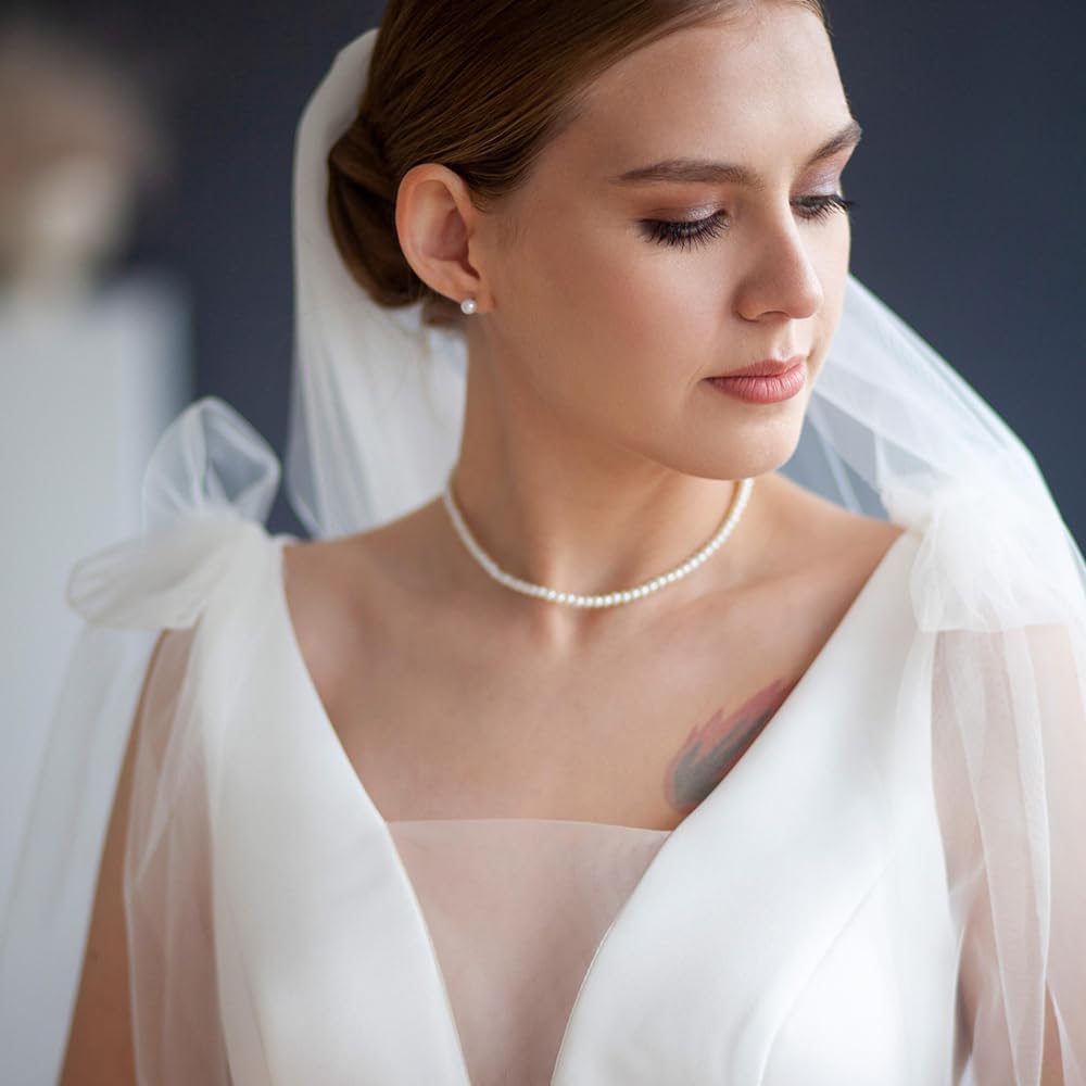 Trinckle Pearl Necklaces for Women, 6 MM White Pearl Choker Necklace 14'' Dainty Pearl Necklace as Birthday Gifts for Teens Pearl Costume Strands White Jewelry Wedding Bride Bridesmaid Gifts