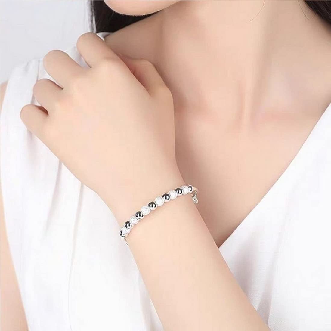 Sterling Silver Bracelets For Women 925 Sterling Silver Beads Bangle Bracelet Transfer Lucky Cuff Bracelet Adjustable Fashion Women Jewelry
