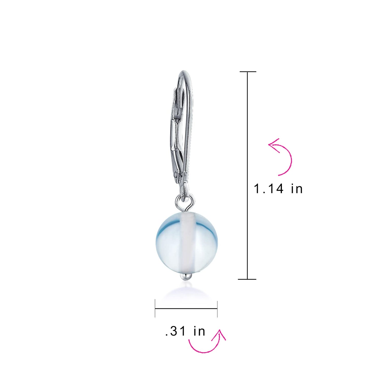 Bling Jewelry Timeless .925 Sterling Silver Translucent Chalcedony Bead 8mm Ball Drop Earrings Lever Back Genuine Gemstone