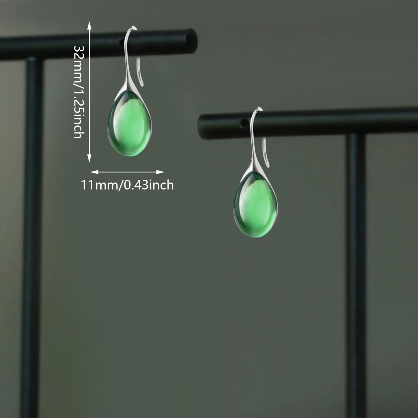 JIMARIN Lightweight Vintage Sparkly Crystal Rhinestone Teardrop Dangle Drop Earrings Bohemian14K Gold Geometry Hook Earring for Women (Silver Green)