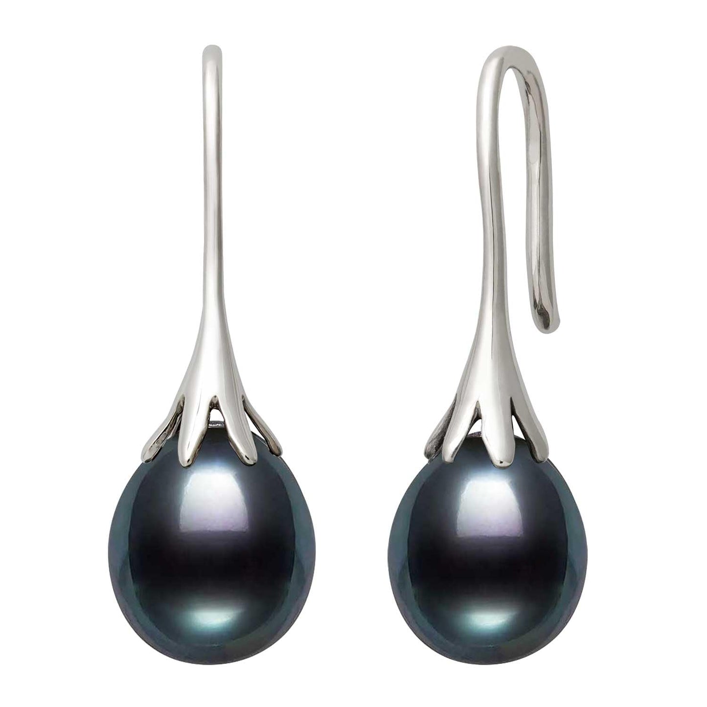 Belacqua Black Cultured Freshwater Drop Pearl Dangle Earrings in Sterling Silver, Real Pearl Jewelry for Women, Gift Box Included