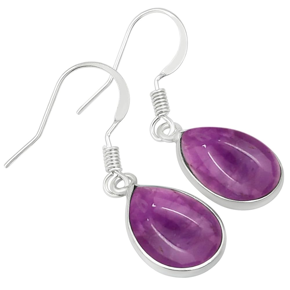 Natural Amethyst Sterling Silver Plated Dangle Earrings for Women - Purple Stone Teardrop Shape February Birthstone Handmade Jewelry Earrings - Valentine's Day Gifts for Her