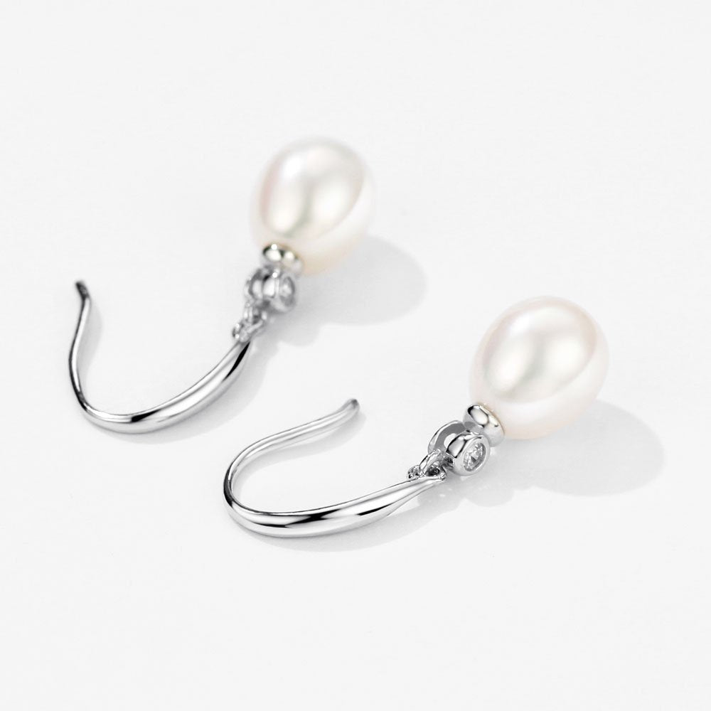 Michooyel 925 Sterling Silver Freshwater Cultured Pearl Dangle Drop Earrings for Women AAA+ Quality 8mm White Pearl Earrings Cubic Zirconia Jewelry for Women