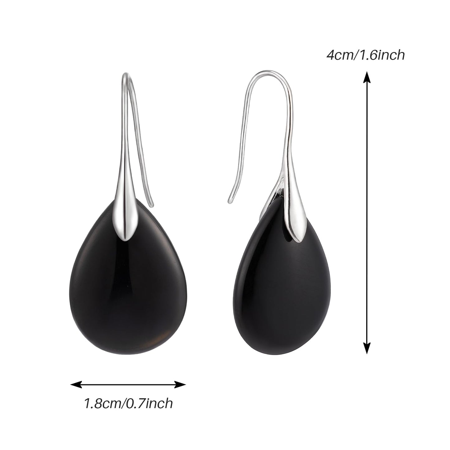 SELOVO Black Agate Stone Teardrop Fishhook Dangle Drop Earrings Silver Tone