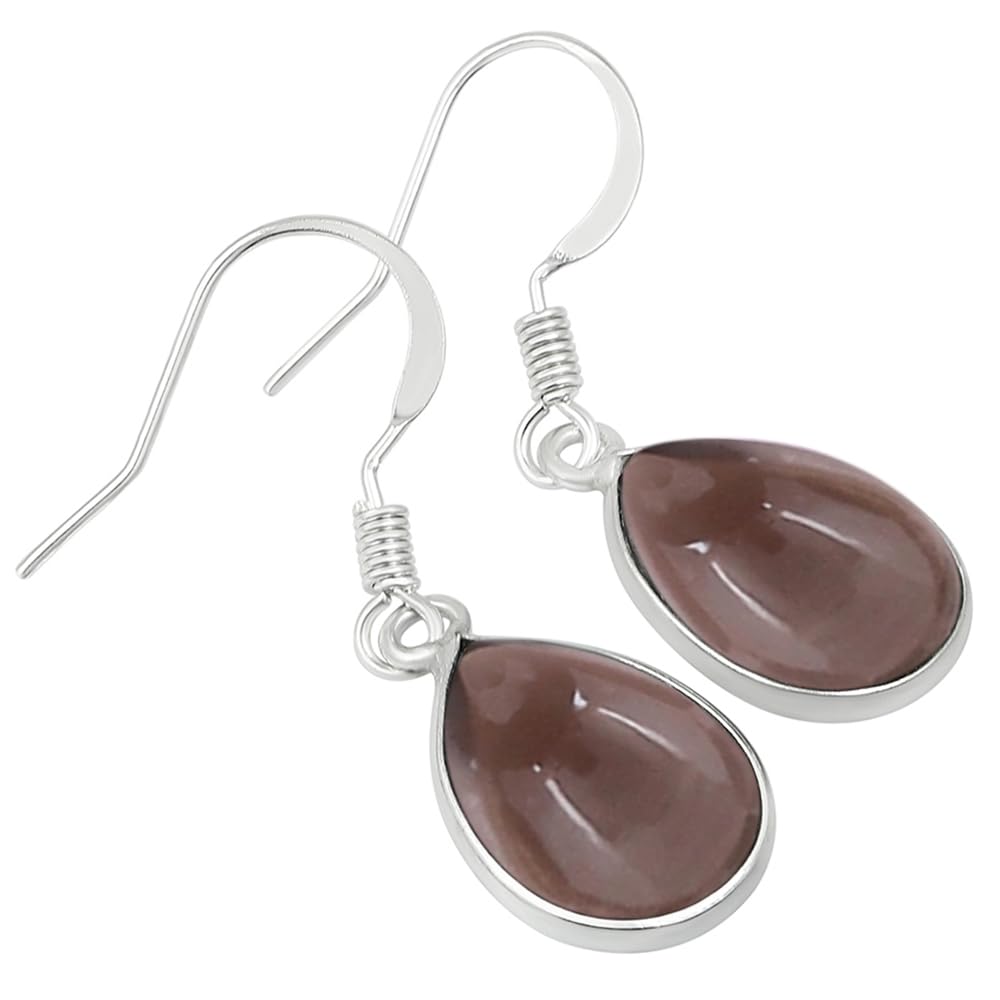 Natural Smoky Quartz Sterling Silver Plated Dangle Earrings for Women - Brown Gemstone Teardrop Shape November Birthstone Handmade Drop Earrings Jewelry - Gift for Her