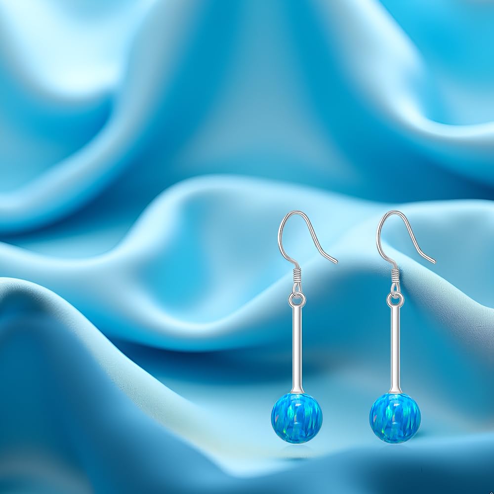 Blue Opal Earrings for Women 925 Sterling Silver Elegant Dangle Drop Earrings Opal Jewelry Gifts for Women