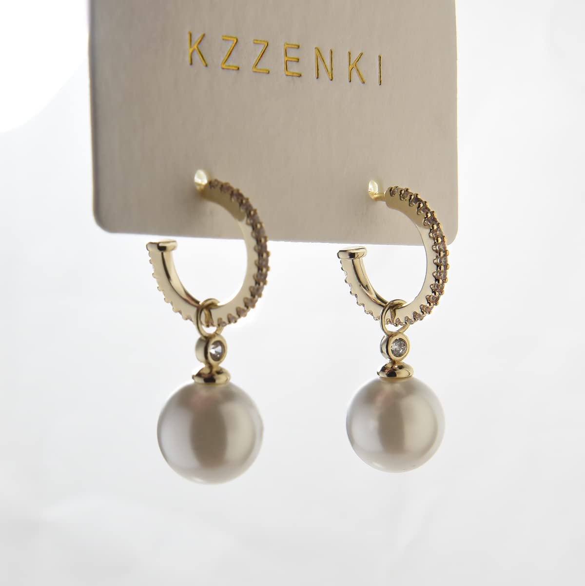 KZZENKI 14k Gold Pearl Earrings for Women, Sterling Silver Post Bridal Pearl Earrings Drop Dangle Earrings Cubic Zirconia Open Hoop earrings Jewelry Trendy