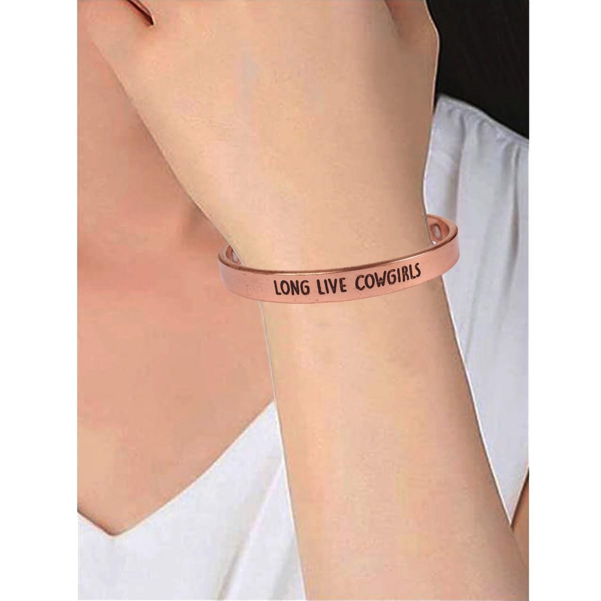 Touchstone Inspirational Copper Engraved Magnetic Bracelets for Women-Personalized Jewelry Gifts for Best Friend/Mom/Daughter/Sister - Adjustable Bracelet in a Gift Box Long Live Cowgirls