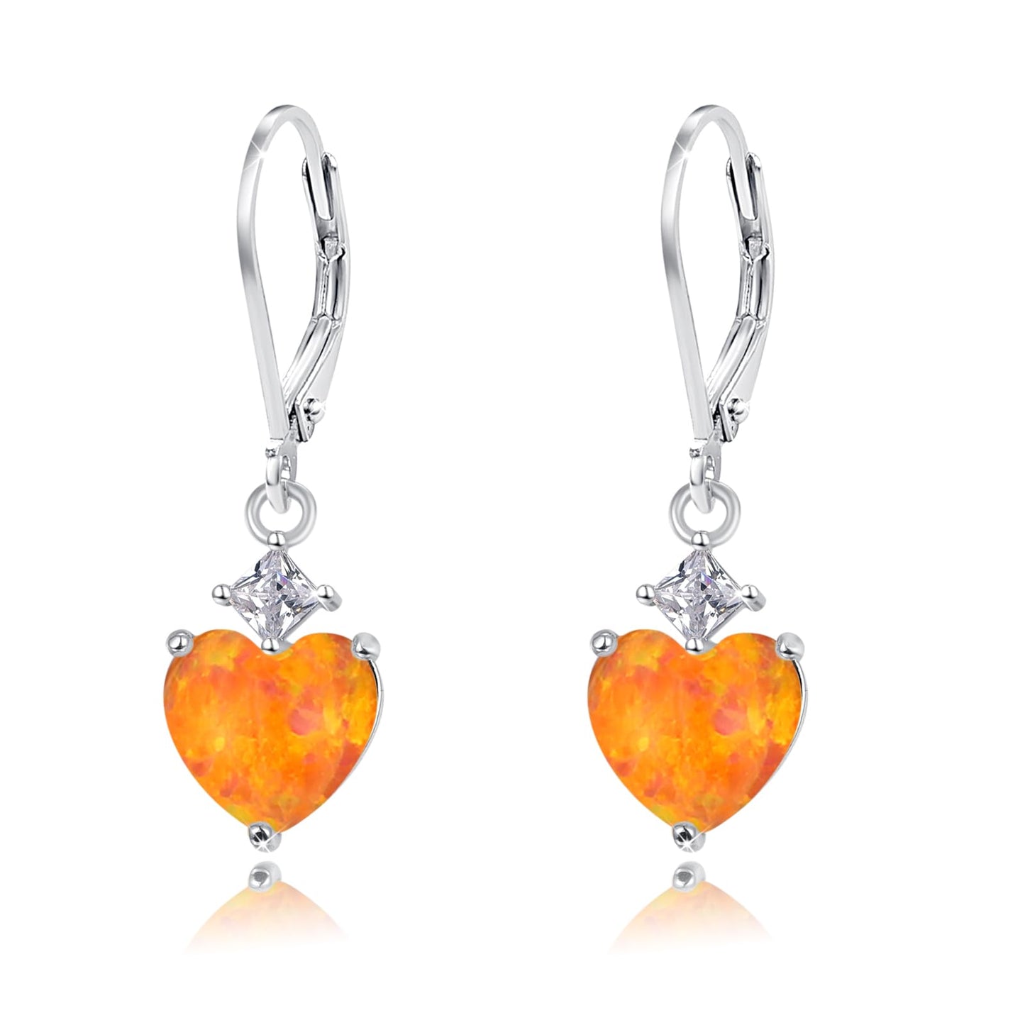 Heart Opal Earrings, S925 Sterling Silver Orange Opal Drop Earring Jewelry Gifts for Women for Best Friend