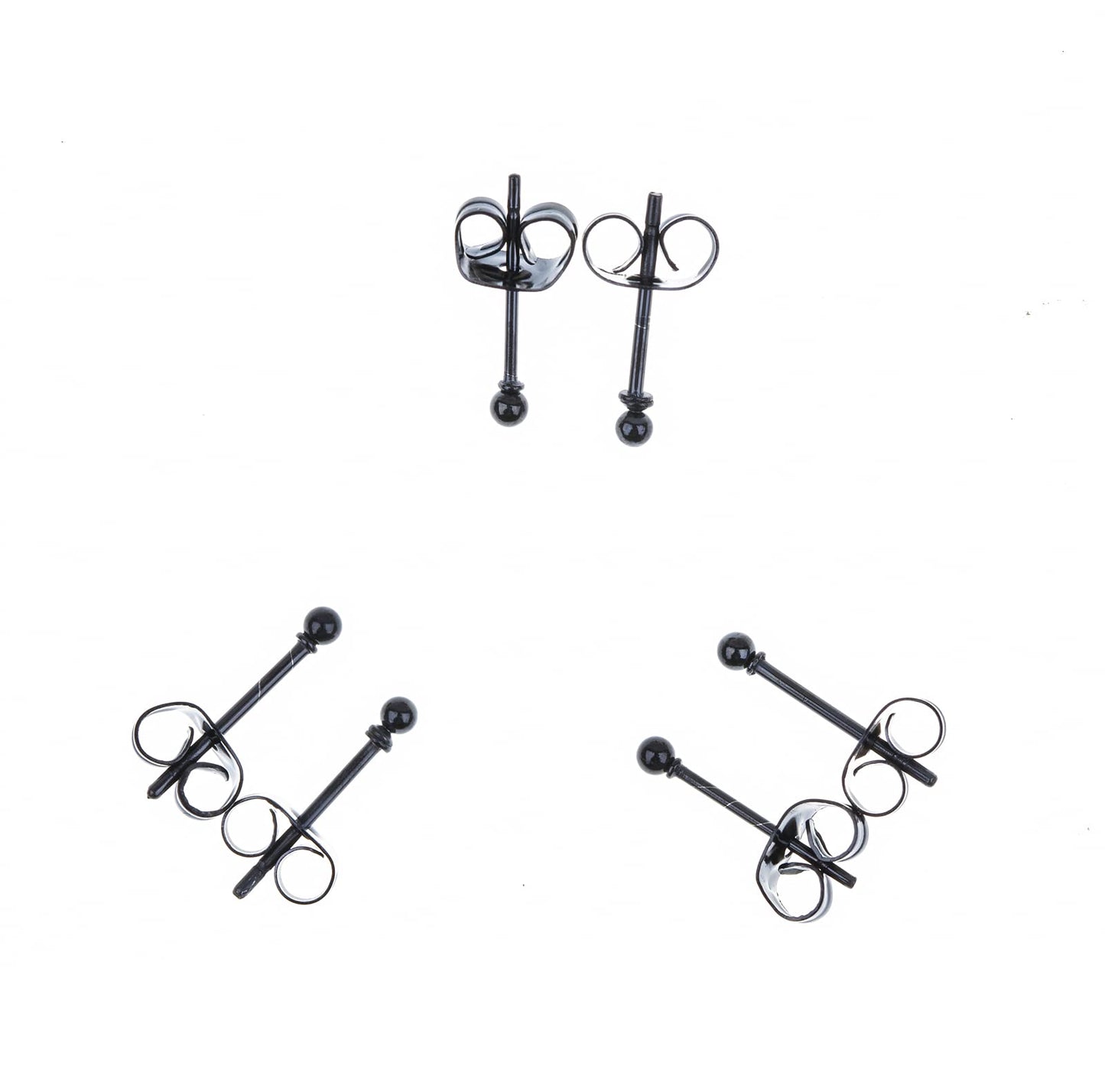 Memsion 316L Surgical Steel Earrings Hypoallergenic Black Ball Stud Earrings Set for Women Men Nickel Free Cartilage Ear Rings 3 Pairs of 2mm Tiny Stainless Steel Stud Earrings