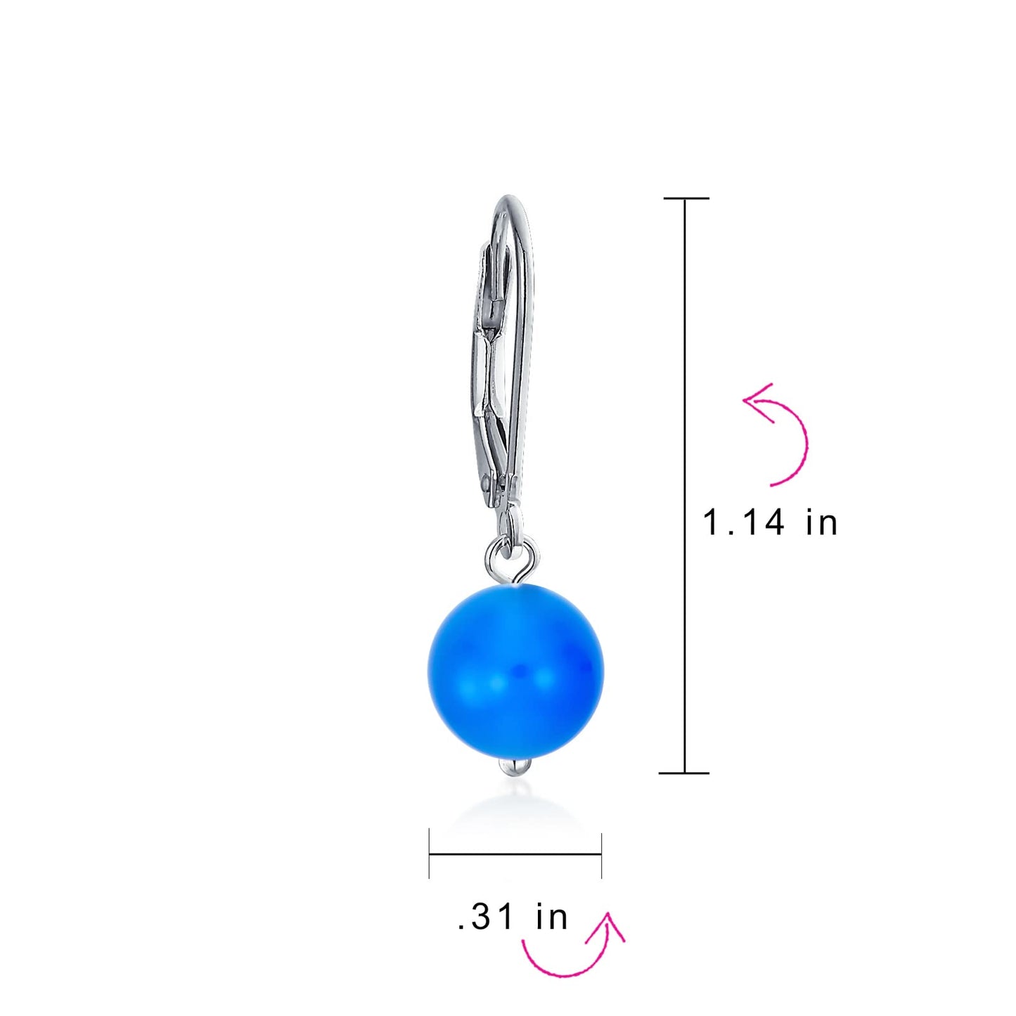 Bling Jewelry Timeless .925 Sterling Silver Blue Agate Bead 8mm Ball Drop Earrings Lever Back Genuine Gemstone