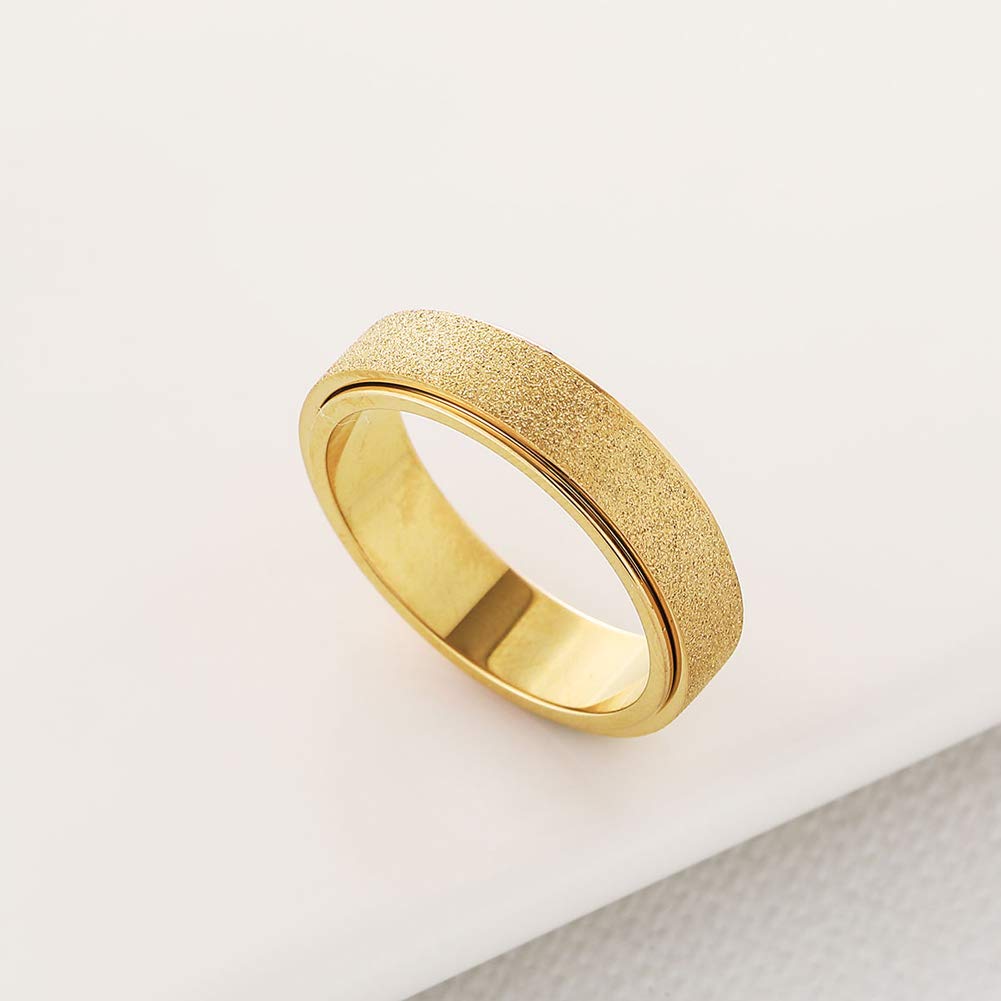 OreilleStar Titanium Stainless Steel Anxiety Ring for Women Men Fidget Toys Adults Spinner Ring 6mm Wide Cool Mood Rings Band Rings Hand Polished Gold Size 8