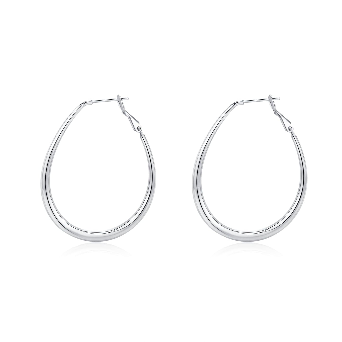 Big Oval Hoop Earrings for Women - 14K Gold Plated, Rose Gold Plated and Sterling Silver Plated Large Oblong Hoop Earrings for Women Statement Jewelry Gifts (silver)