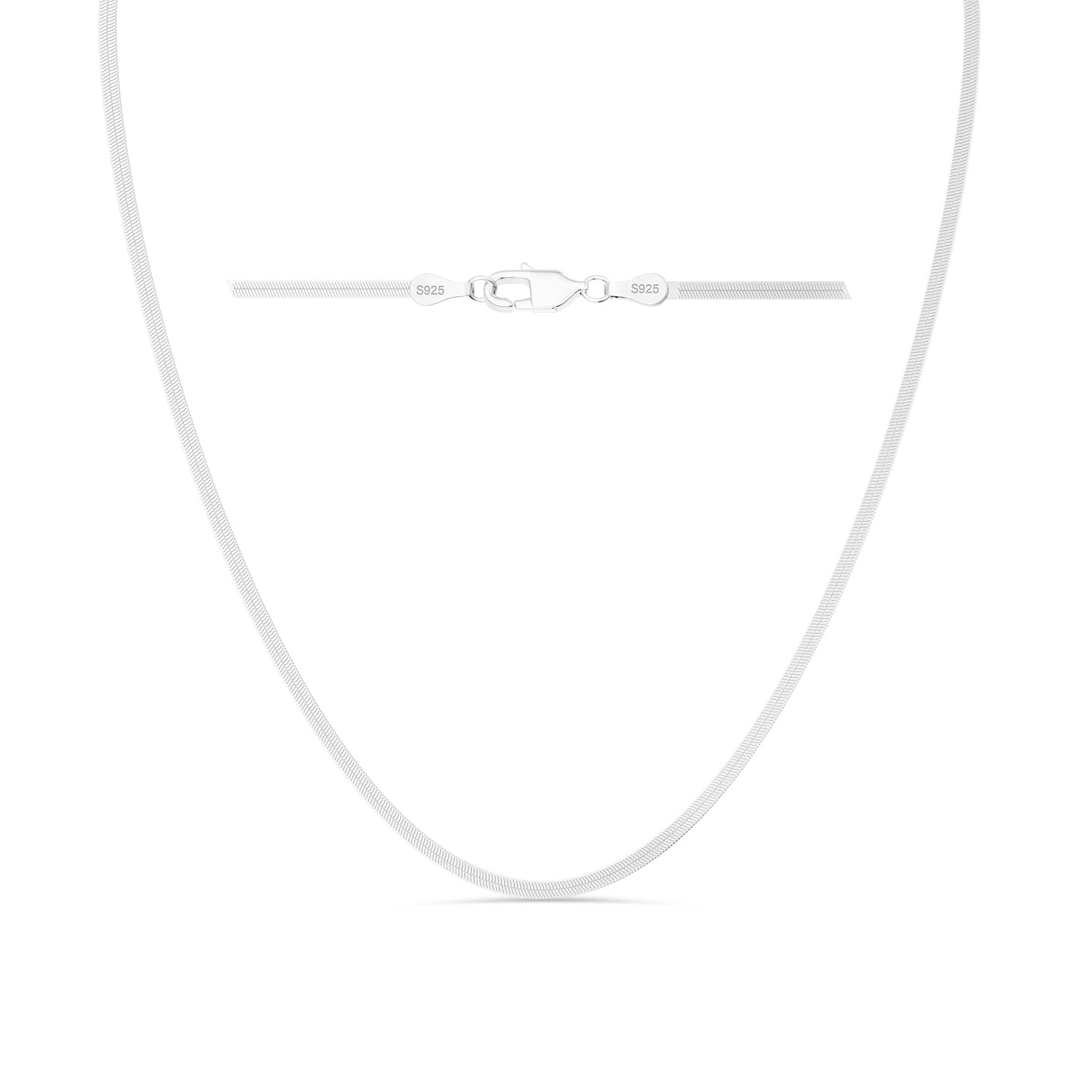 Freekiss 925 Sterling Silver Snake Herringbone Chain Choker Necklace for Women 16+2 Inch Adjustable Dainty Layered Choker Necklace Delicate Silver Jewelry Gift 1.9mm