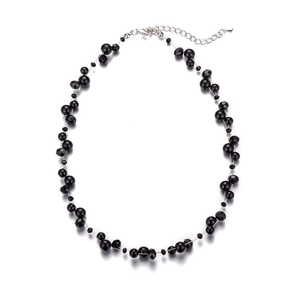 Short Beaded Turquoise Necklace For Women - Fashion Jewelry with Pearl and Crystal Bead, Birthday Gifts For Women (27-Black)