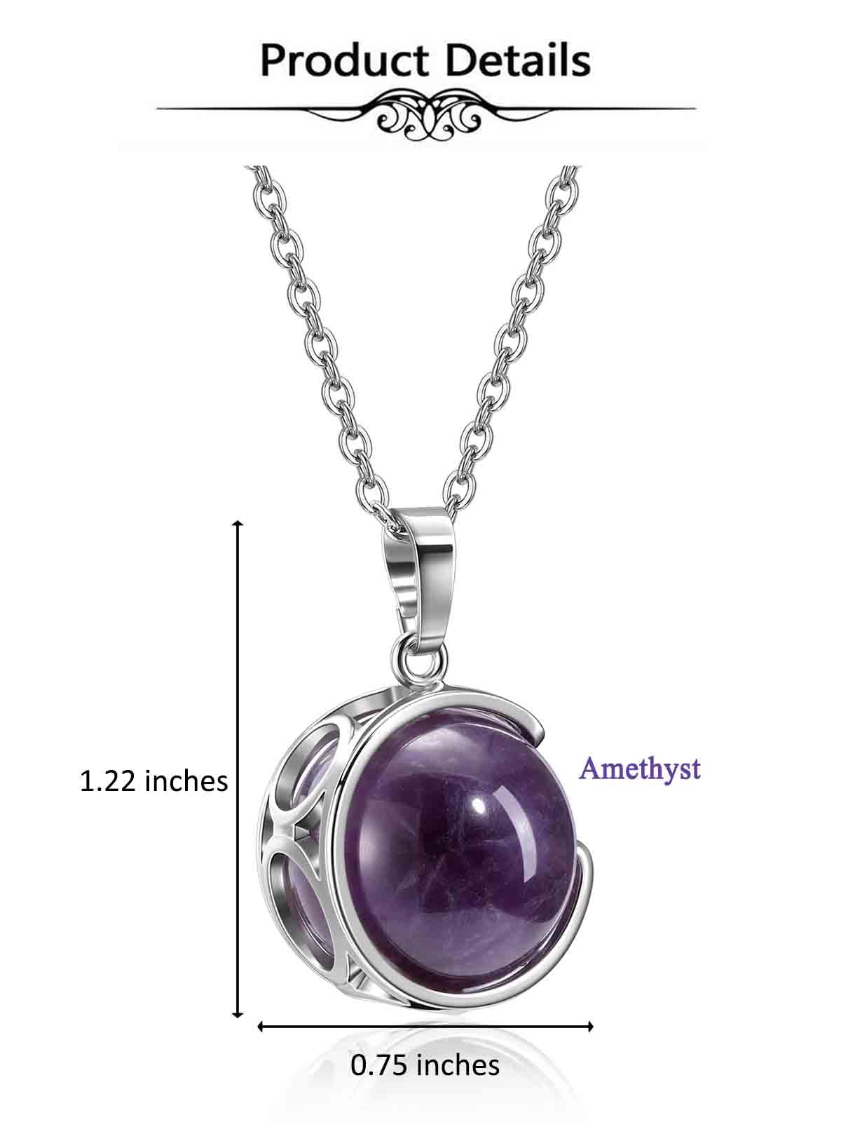Top Plaza Amethyst Healing Crystal Stone Necklace Round Ball Rotating Natural Gemstone Pendant Necklace for Women Purple Energy Jewelry Christmas Gifts