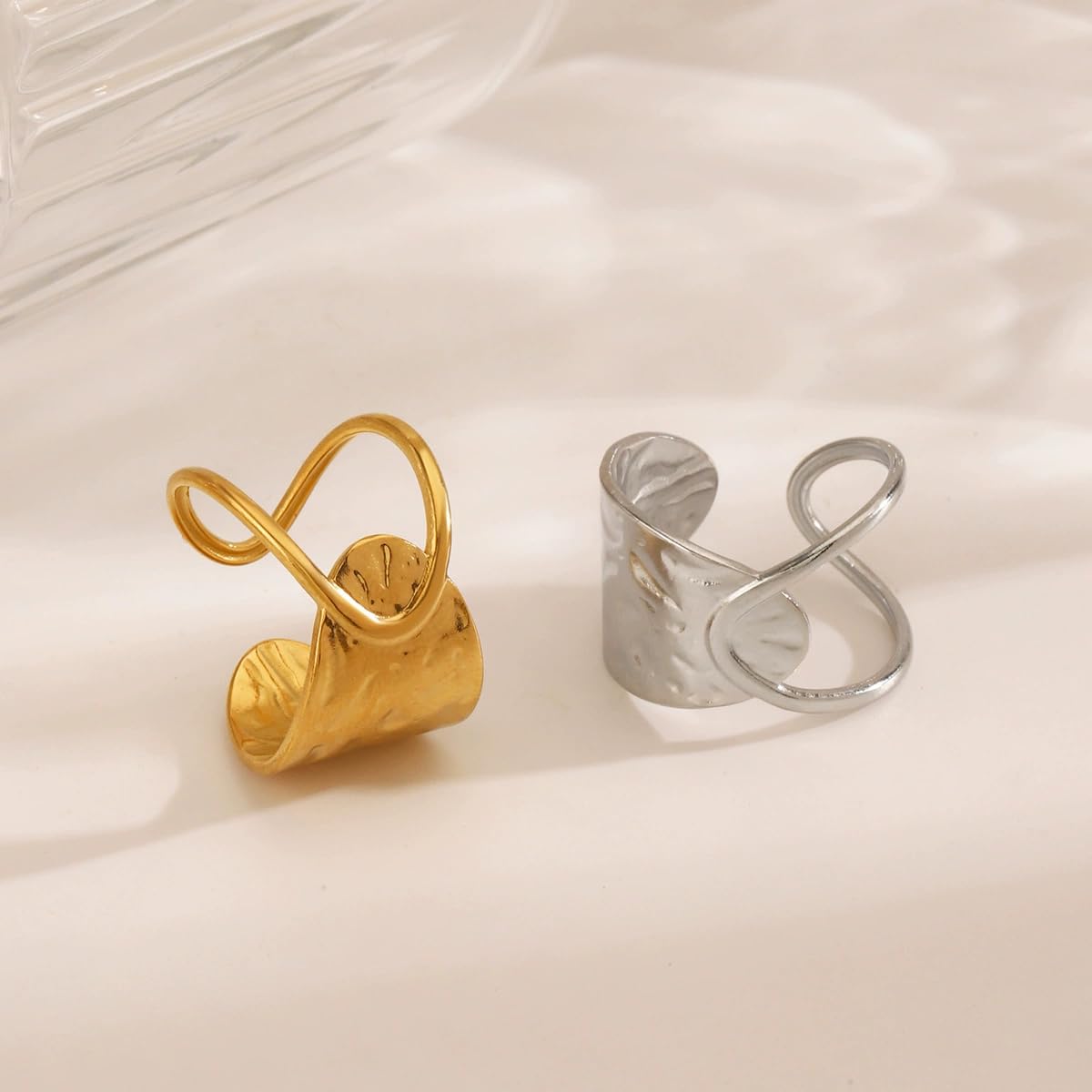 AIETUE Chunky Rings For Women, Gold Silver Thumb Ring Asymmetrical Wavy Curve Ring Adjustable Non Tarnish Dainty Stainless Steel New Year Anniversary Birthday Jewelry Gift (Crossing Silver)