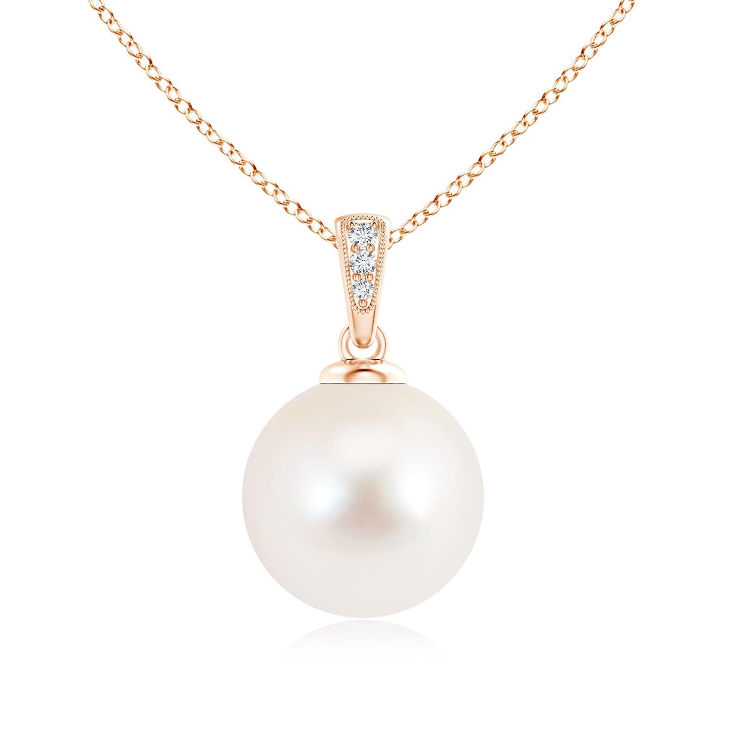 Angara Freshwater Pearl Solitaire Pendant for Women | Solitaire Freshwater Pearl Pendant with Diamonds in Rose Gold | June Birthday, Anniversary, Gemstone Jewelry Gift | AAA