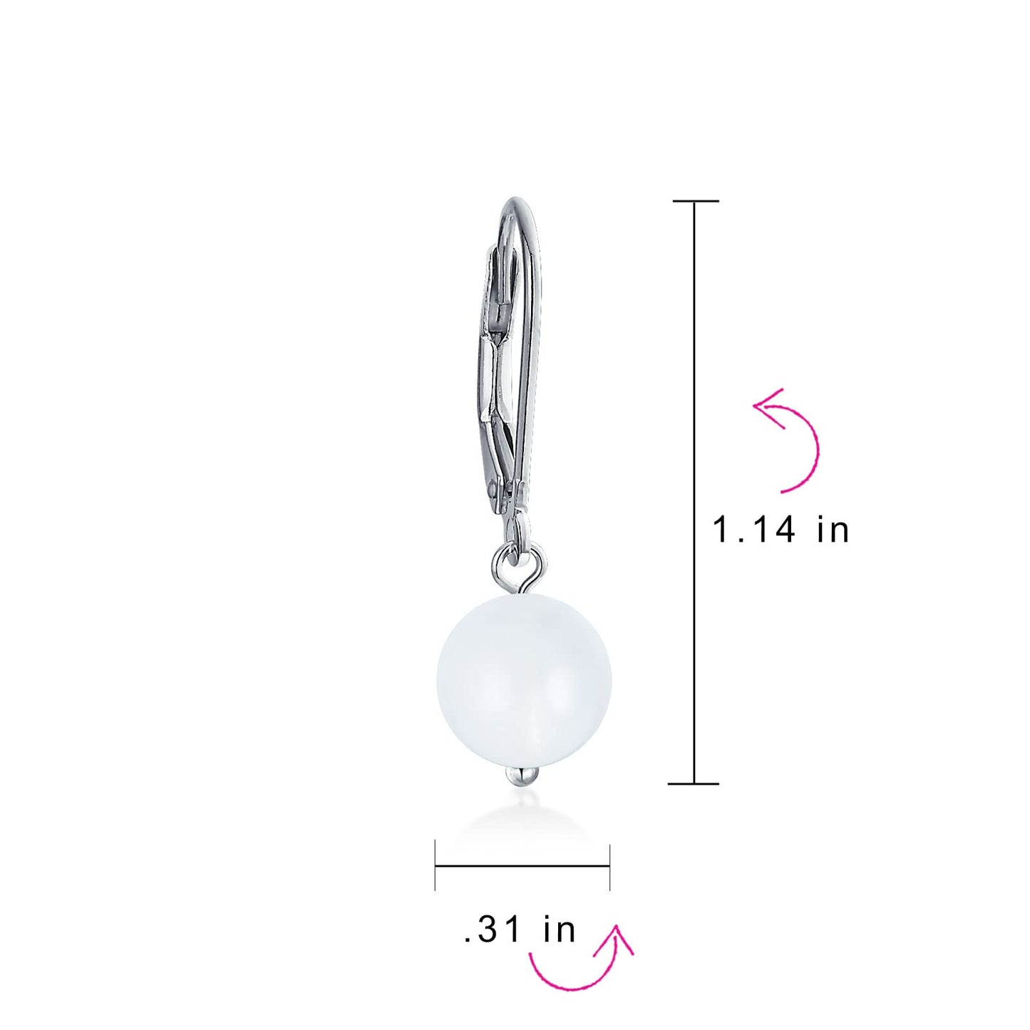 Bling Jewelry Timeless .925 Sterling Silver White Jade Bead 8mm Ball Drop Earrings Lever Back Genuine Gemstone