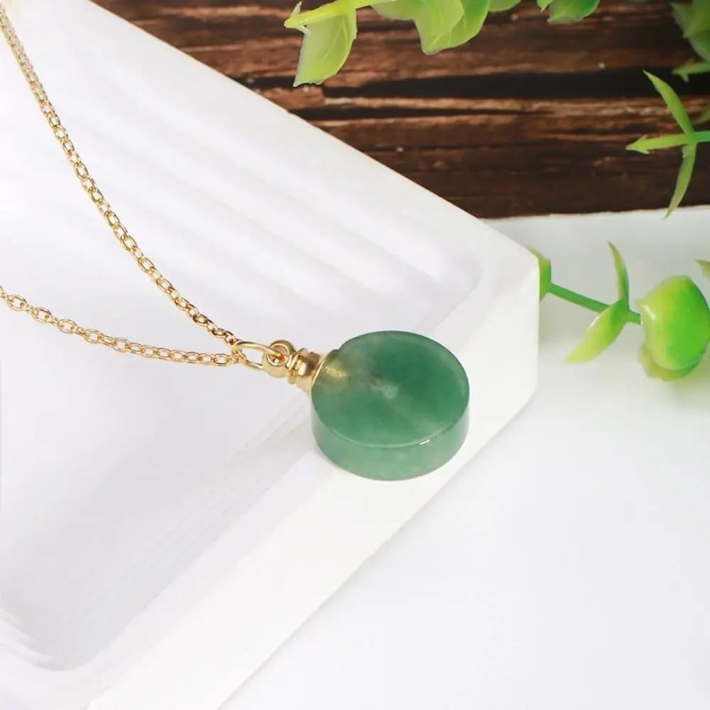 925 Sterling Silver Essential Oil Necklace For Women And Men, 14K Gold Filled Natural Stone Round Perfume Bottle Necklace, Essentials Oil Diffuser Vial Necklace (6 - Essential Oil Necklace)