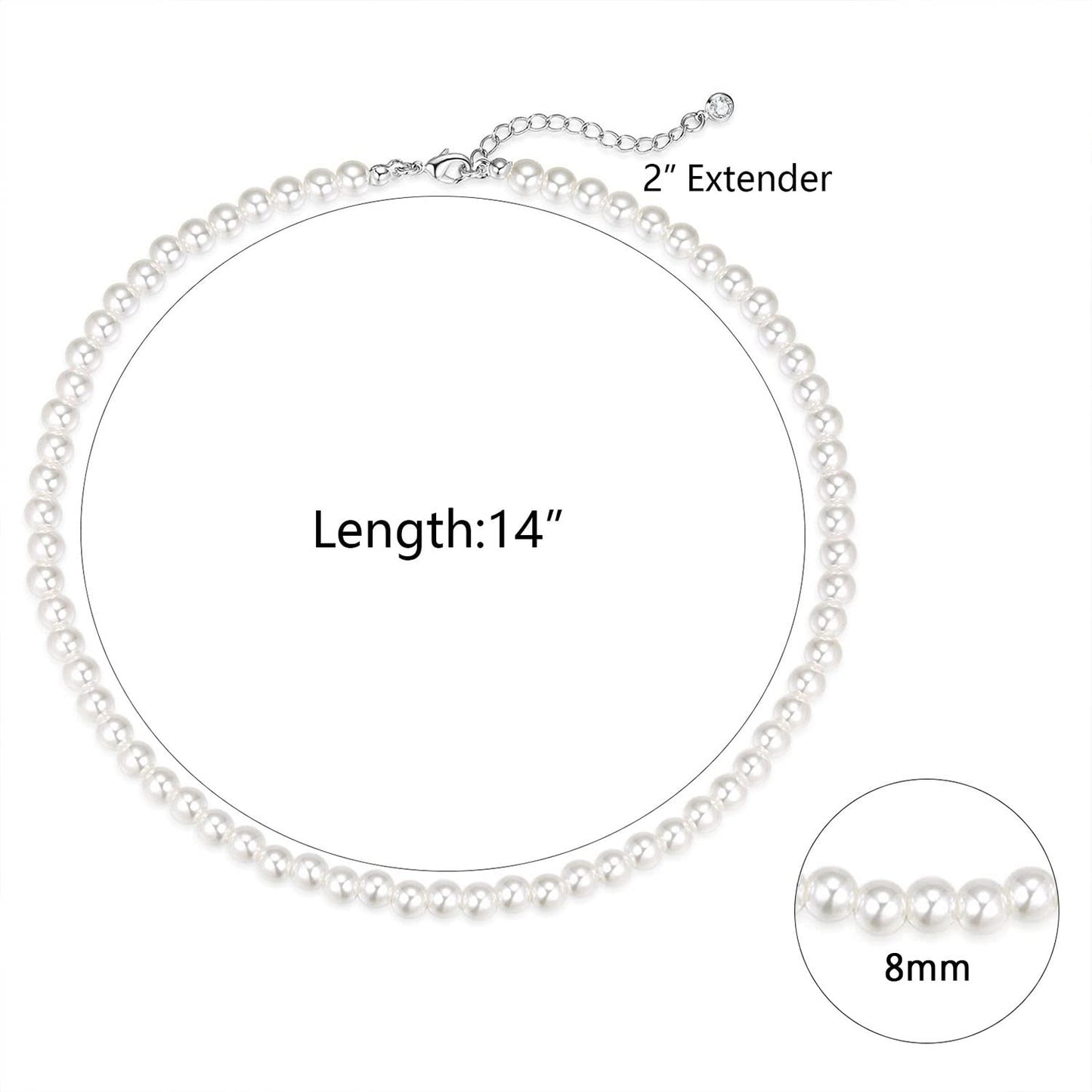 Zeffy Pearl Necklace for Women, 8MM Dainty Round Imitation Pearl Choker Wedding Delicate Jewelry for Women Simple Bridesmaid Jewelry Gifts