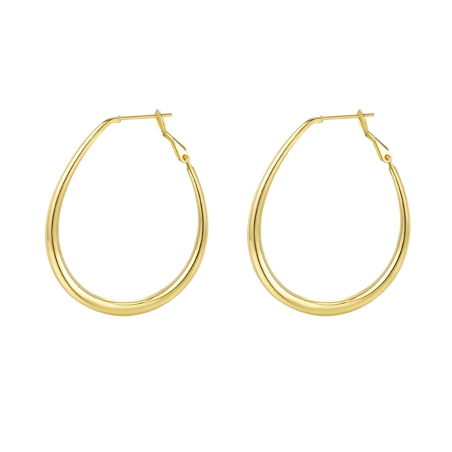 Lightweight Oval Hoop Earrings for Women - 14K Gold Plated, Rose Gold Plated and Sterling Silver Plated Large Oblong Hoop Earrings for Women Statement Jewelry Gift (gold)