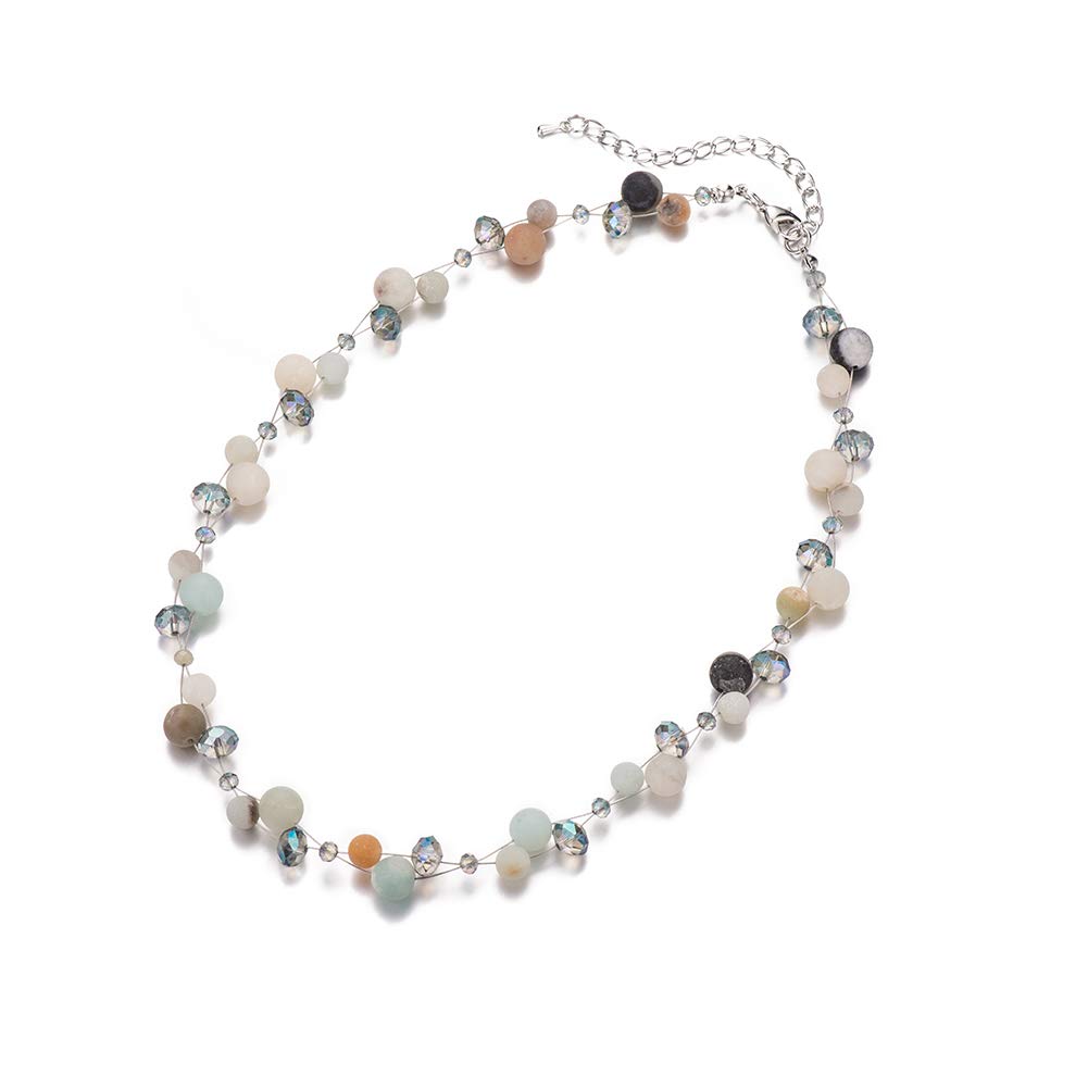 Short Beaded Turquoise Necklace For Women - Fashion Jewelry with Pearl and Crystal Bead, Birthday Gifts For Women (27-Green)