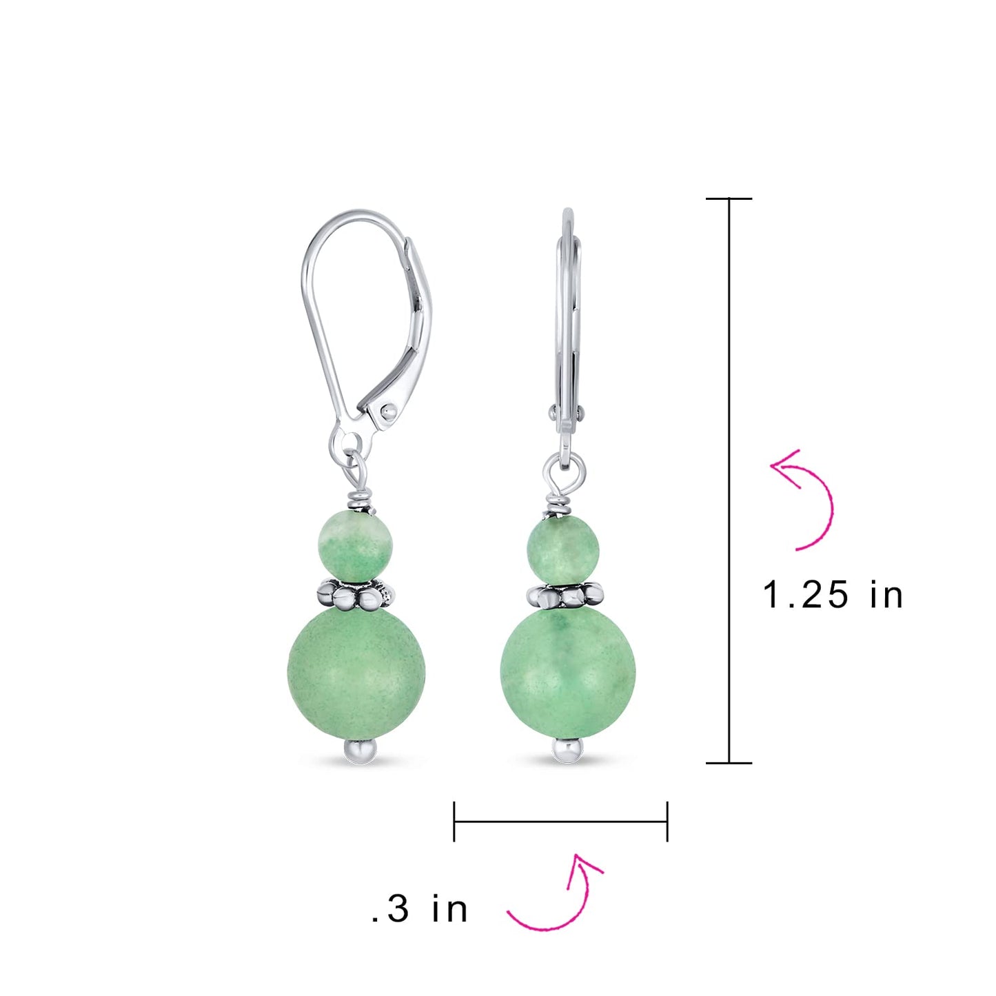 Bling Jewelry Bali Style .925 Sterling Silver Green Aventurine Bead 3MM & 8mm Balls Drop Earrings Milgrain Rondel Separator Lever Back Genuine Gemstone