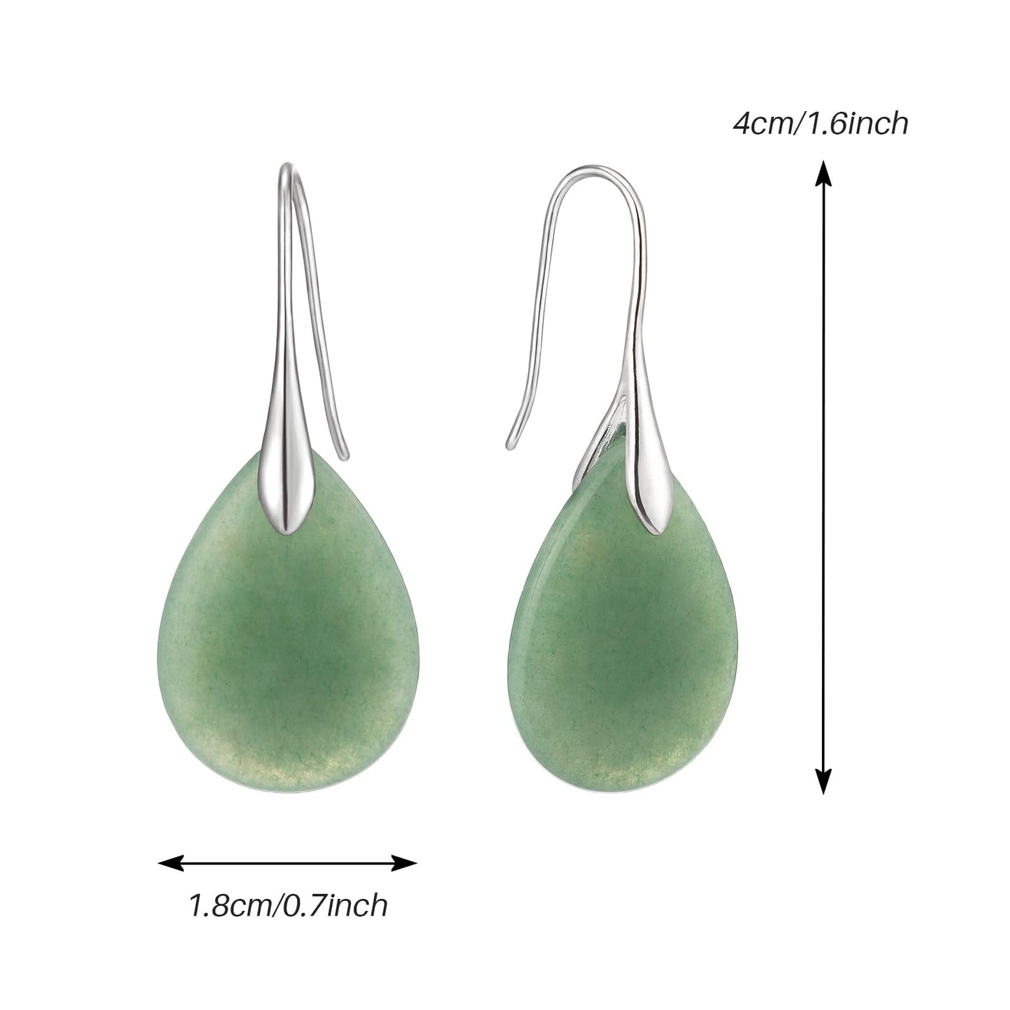 SELOVO Green Aventurine Teardrop Agate Stone Fishhook Dangle Drop Earrings Silver Tone