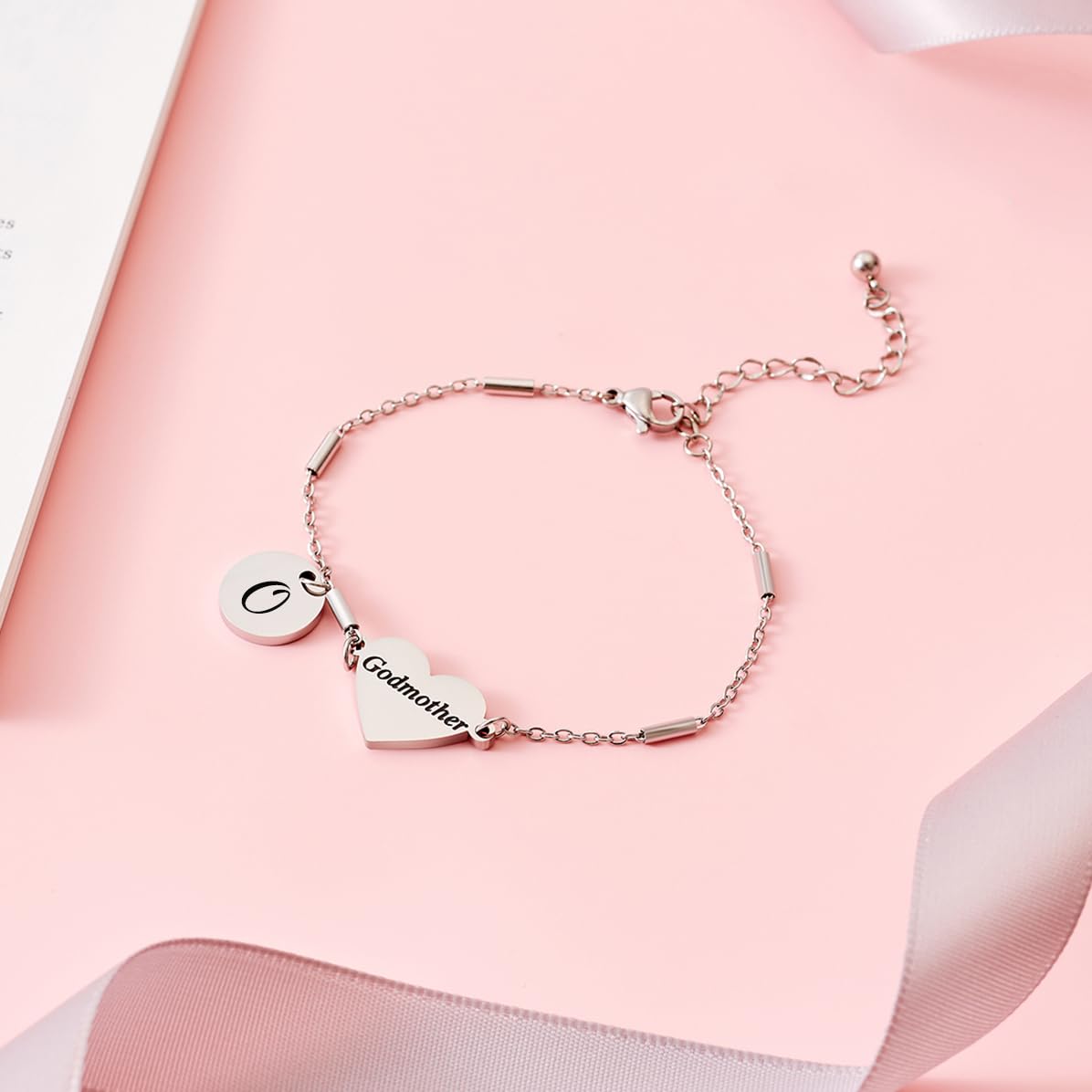 CHENVA Godmother Gifts Initial Bracelet Bangle for Women Gift for Godmother from Goddaughter (Godmother Bracelet O)