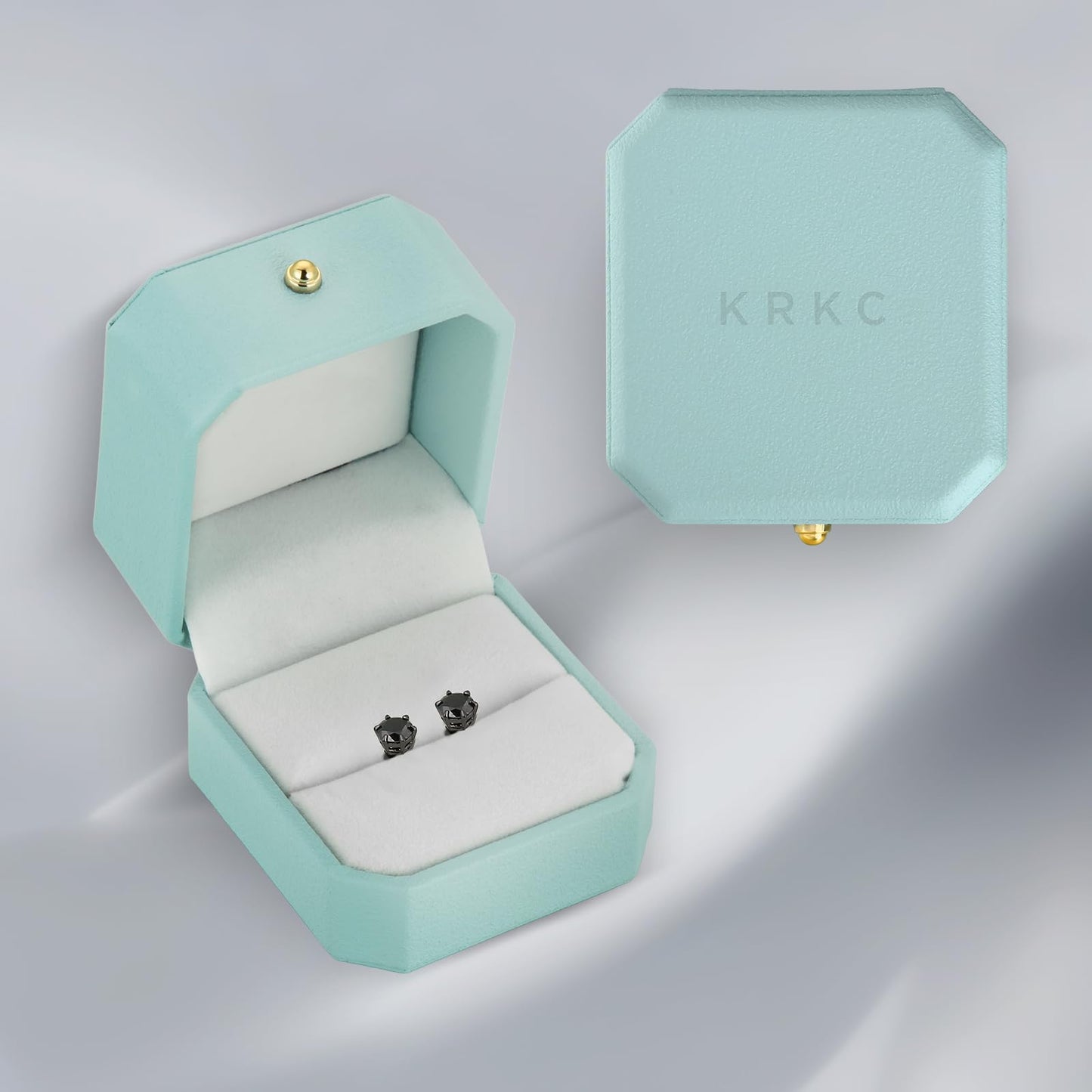 KRKC Black Moissanite Stud Earrings for Men, Lab Created Diamond Earrings, D Color VVS1 Clarity, Vermeil 925 Sterling Silver Hypoallergenic 14K Black Gold Friction Back Earrings Jewelry for Men Women Gift