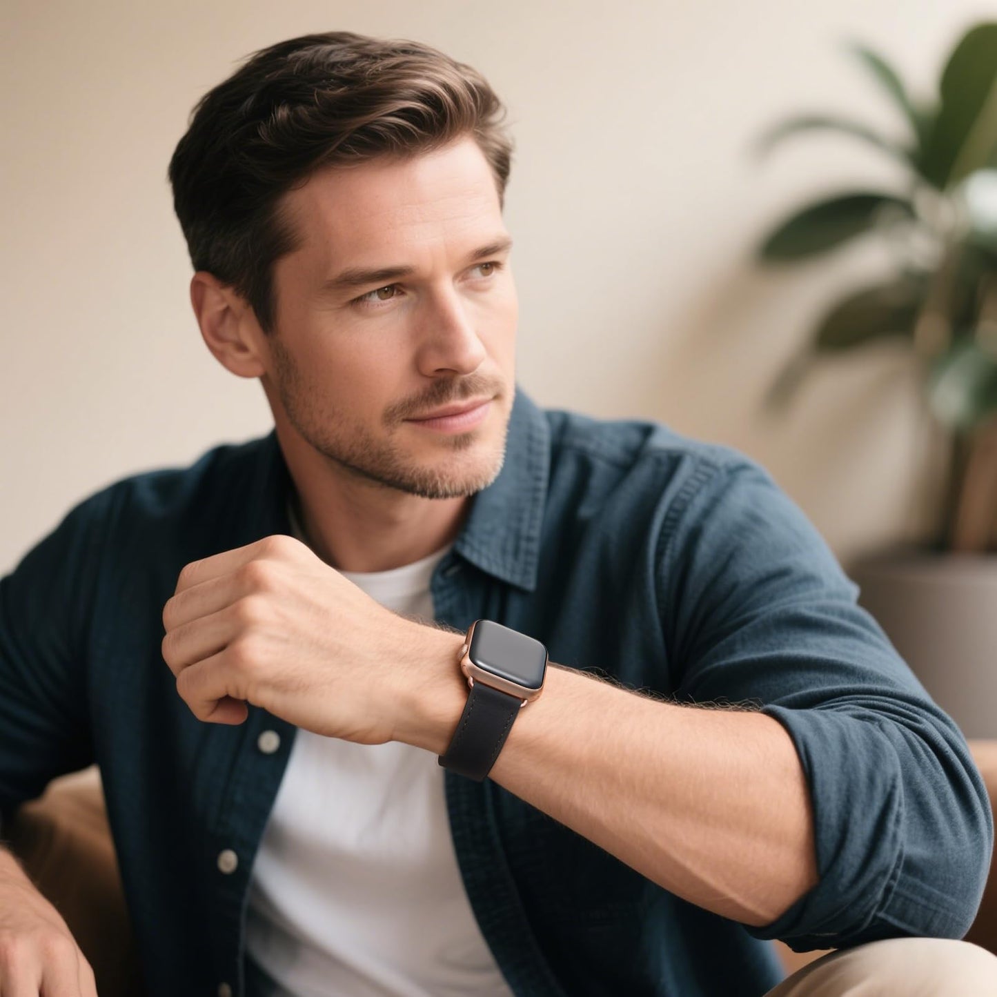 Bestig Leather Bands Compatible with Apple Watch Band 38mm 40mm 41mm 42mm(Series 10 11) for Women Men, Wristband Strap for iWatch SE3/2/1&Series 9 8 7 6 5 4 3 2 1(Black+Rose Gold)