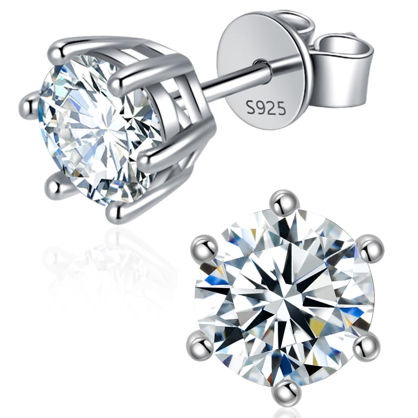 Moissanite Stud Earrings for Women Men, 1-6CT 6-Prong D Color Ideal 925 Sterling Silver Earrings with Certificate of Authenticity (3CT)
