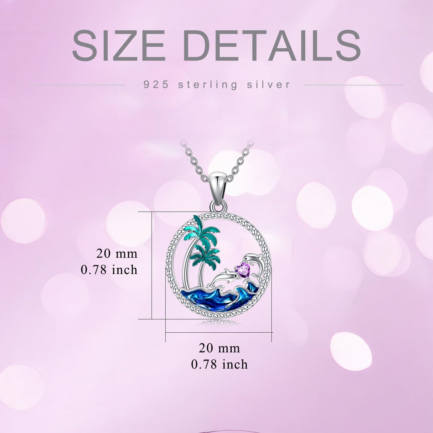 PROESS Dolphin Necklace Sterling Silver February Birthstone Necklace Palm Tree Beach Jewelry Ocean Animal Gifts for Women Daughter