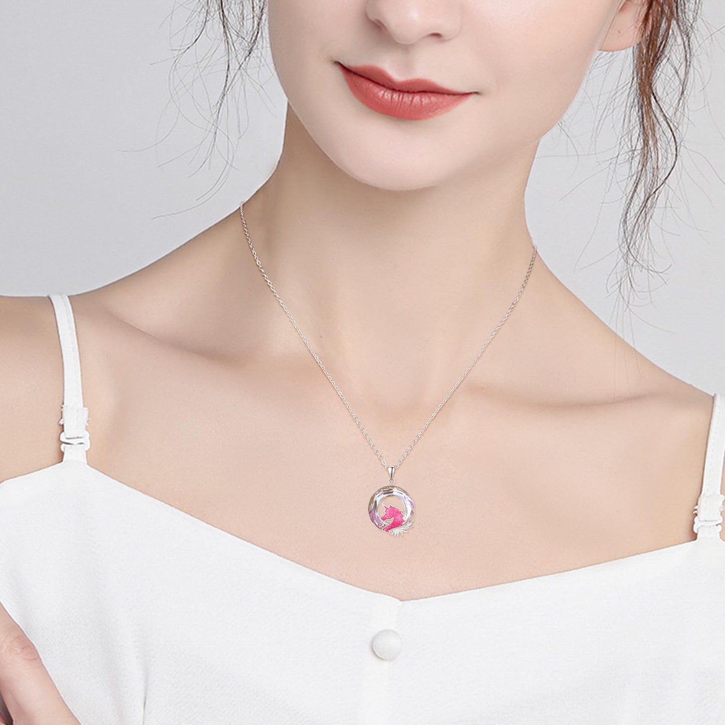 AENEAS Unicorn Necklace 925 Sterling Silver Pink Unicorn Pendant Necklace with Crystal Jewelry Gifts for Women Prime
