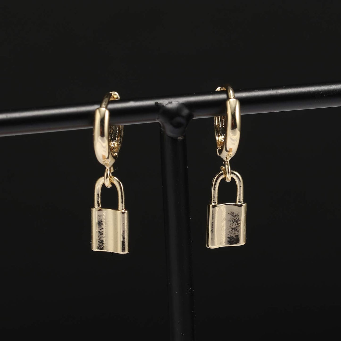 Small Hoop Lock Dangle Drop Hoop Earrings With Small Charm for Women Cute Cartilage Fashion 18K Yellow Gold Plated Vintage Elegant Dangling Jewelry