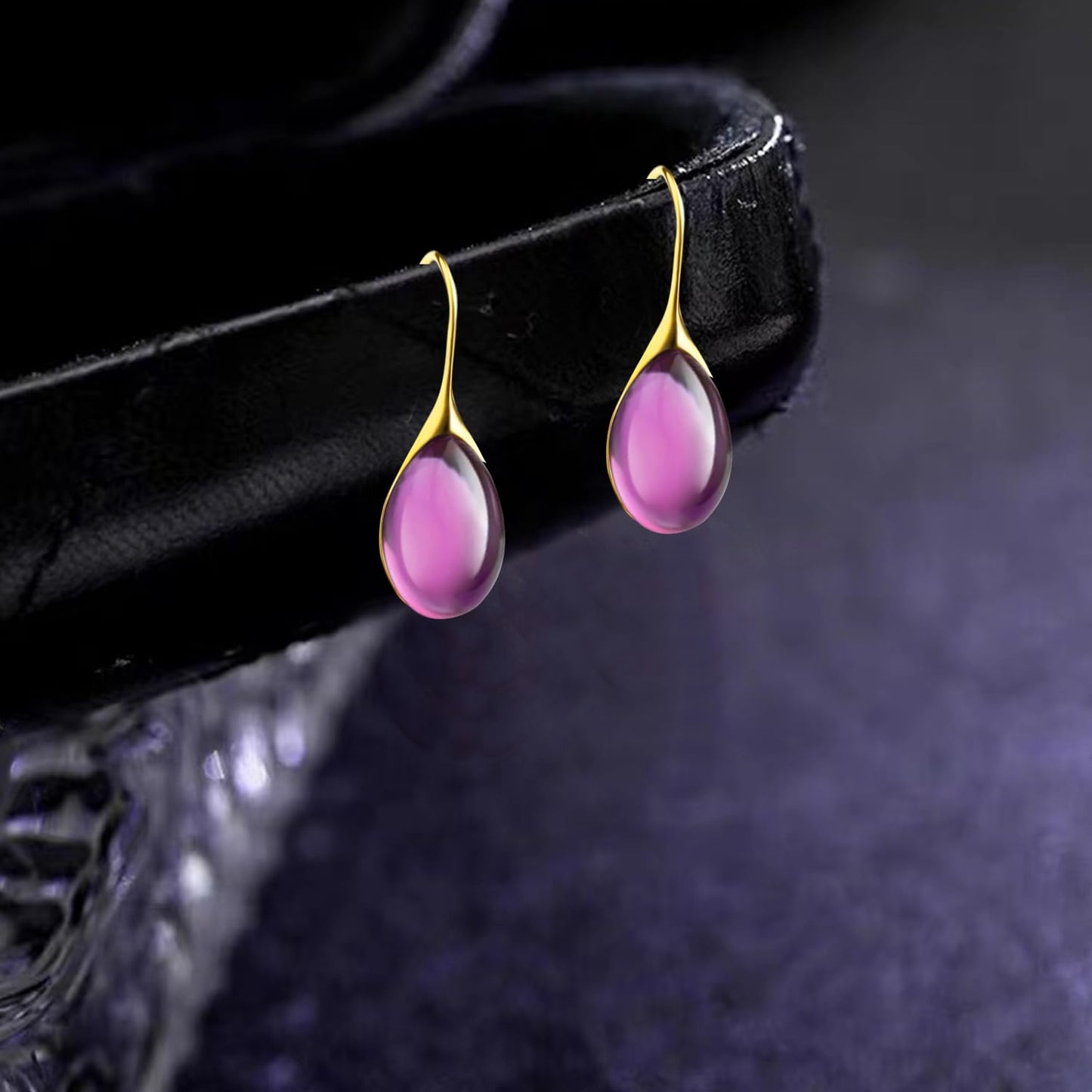 JIMARIN Lightweight Vintage Sparkly Crystal Rhinestone Teardrop Dangle Drop Earrings Bohemian14K Gold Geometry Hook Earring for Women (Gold Purple)
